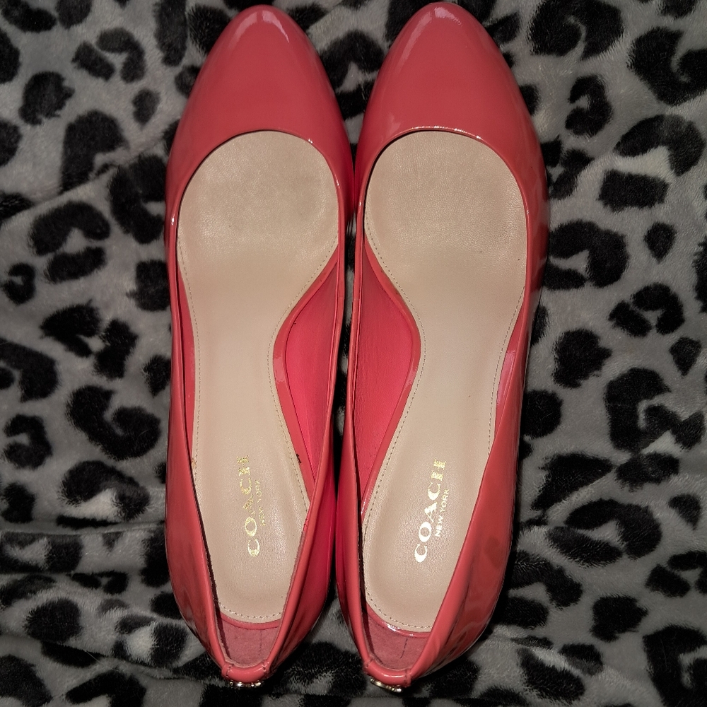 Coach Nala Bright Coral Patent Leather Pump Size 9 - Picture 5 of 11